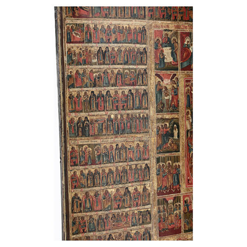 Icône russe monumentale ancienne Ménologe annuel calendrier liturgique orthodoxe XVIII–XIXe siècle 104x78 cm 9