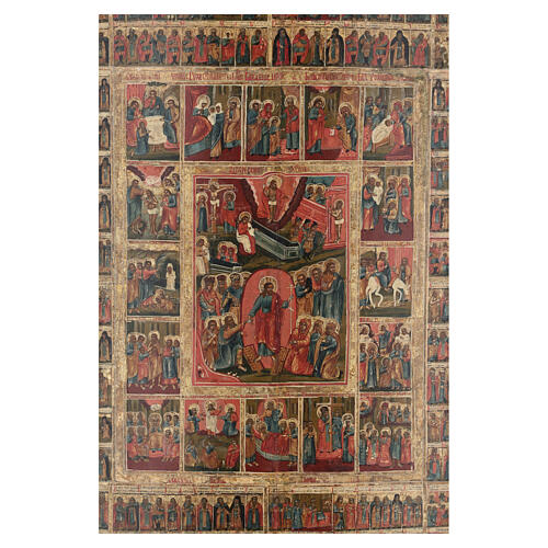 Icona russa monumentale antica Annuario menologio liturgico calendario ortodosso XVIII-XIX sec 104x78 cm 2