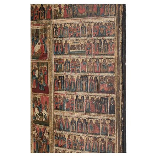 Ícone russo monumental antigo Menológio, anuário litúrgico do calendário ortodoxo, séc. XVIII–XIX, 104x78 cm 8