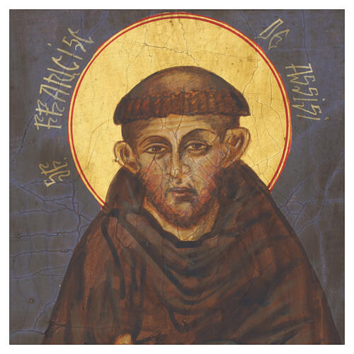 Icona dipinta a mano San Francesco stile antichizzato ispirato a Cimabue 20X20 cm 2