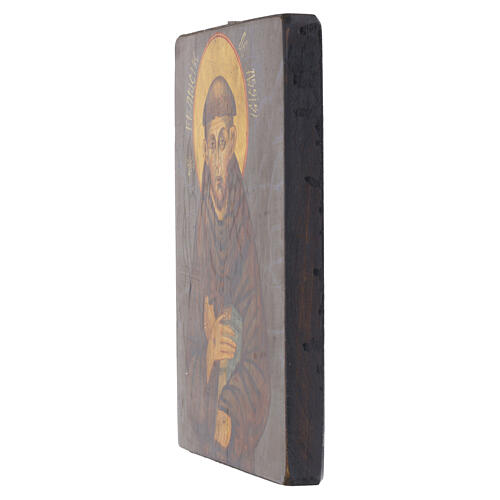 Icona dipinta a mano San Francesco stile antichizzato ispirato a Cimabue 20X20 cm 3