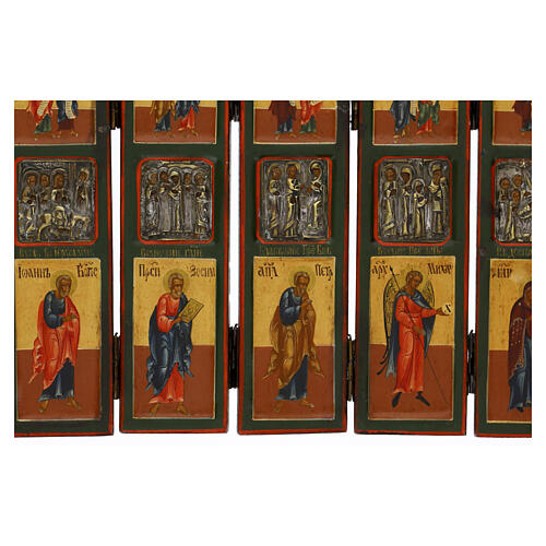 Foldable Russian domestic iconostasis, 51.2x13.4 in open / 13.0x6.3 in closed, 19th century 10