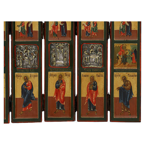 Iconostase russe domestique 130x34 cm ancienne XIXe siècle pliante 12