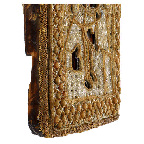 Icône russe ancienne fin XVIIIe s. Mère de Dieu Fiodorovskaïa broderie honorifique perles de verre 31x26 cm 6