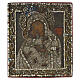 Icona Russa antica XVIII secolo Madonna di Vladimir ricamo onorifico perle di iris 31x27 cm s1