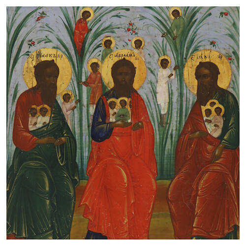 Antique Russian icon, 19th century, The Three Patriarchs, 13.9x12.2 in 2
