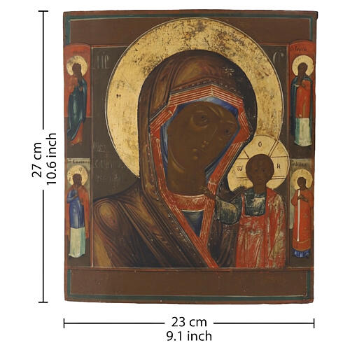 Ícone russo antigo séc. XVIII Mãe de Deus de Cazã 27x23 cm 3