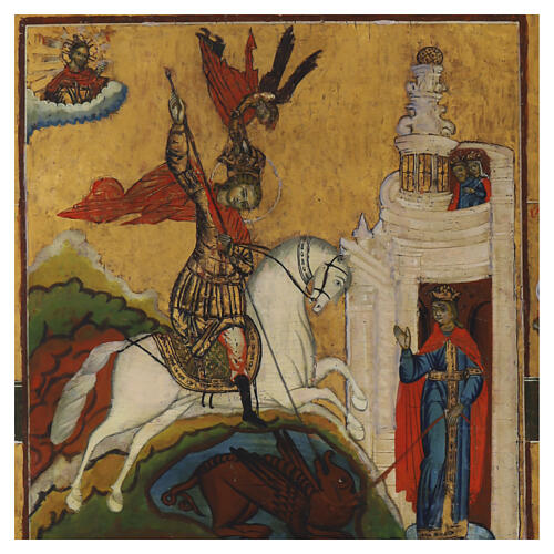 Icône russe ancienne Saint Georges et le Dragon XIXe siècle 31,5x26,7 cm 2