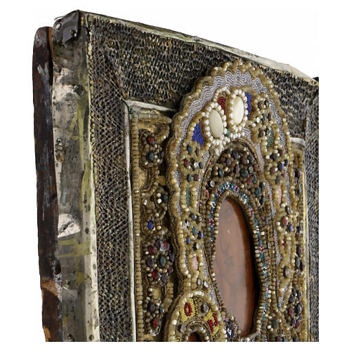 Antique Russian icon of the early 19th century, Mother of God "Assuage my Sorrows", honorary embroidery with river pearls, 12.4x10.2 in 4