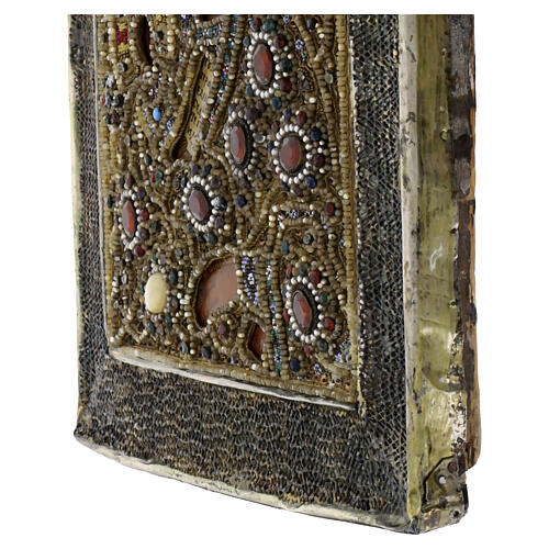 Icona Russa antica XIX secolo Madonna consola la mia pena ricamo onorifico perle di iris 31x26 cm 6