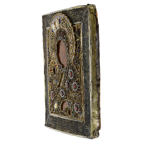 Ícone russo antigo séc. XIX Mãe de Deus "Alivia a minha dor" bordado honorífico com pérolas de rio 31,5x26 cm 7
