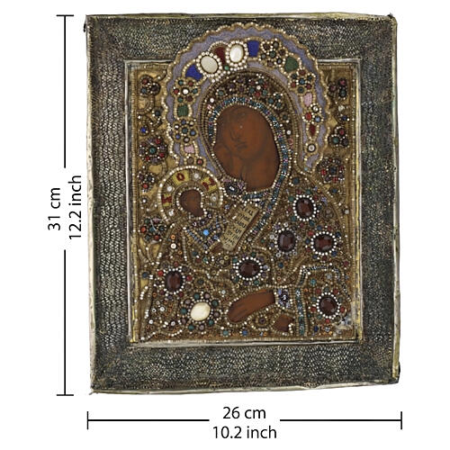 Ancient Russian icon Mother of God Console My Pain honorary embroidered river pearls, early 19th century 31x26 cm 3