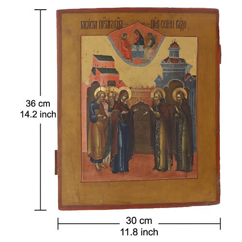 Icona Russa antica XIX secolo Apparizione della Vergine a San Sergio di Radonez 36x30 cm 3