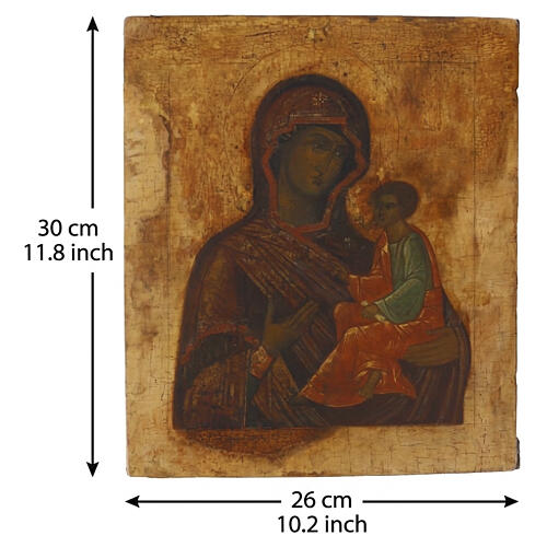 Ícone russo antigo Mãe de Deus de Tikhvin século XIX 30,8x26 cm 3
