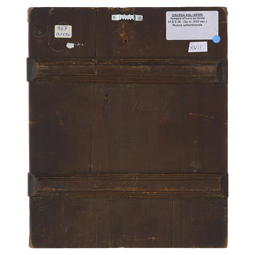 Icona Russa antica metà XVIII sec Discesa agli inferi 31x26 cm 6