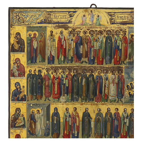 Icona Russa antica XIX secolo Menologio di gennaio 35x30 6