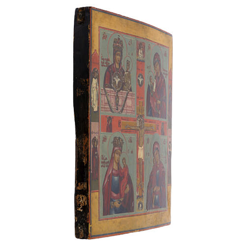 Icona Russa antica XIX secolo Crocifissione quadripartita 31x26 5