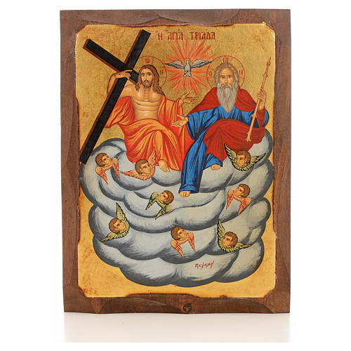 Ikone Griechenland Trinität mit Engeln auf Wolke handgemalt 1