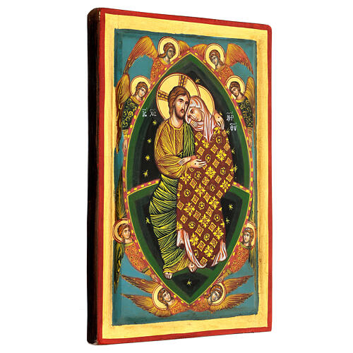 Ikona grecka malowana 'Jezus obejmuje Maryję' z aniołami 35.5x22.5 3