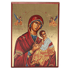 Griechische Ikone, gedruckt, Goldgrund, Gottesmutter nach Kiko und Engel, 18x25 cm