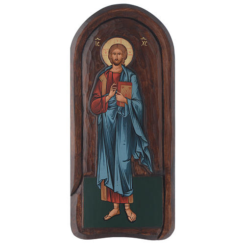 Greek carved icon with silk-screened image Christ Pantocrator 45x20 cm 1