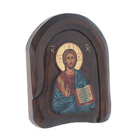 Ícone baixo-relevo com Cristo Pantocrator com livro aberto 20x15 cm