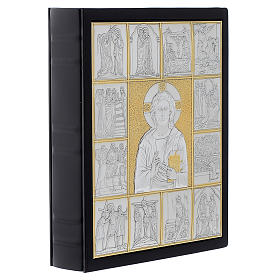 Custodie per lezionari: Copri lezionario cuoio placca argento Gesù