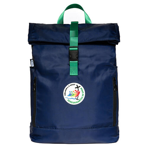 Blue empty backpack of the 2025 Jubilee pilgrim's kit 1