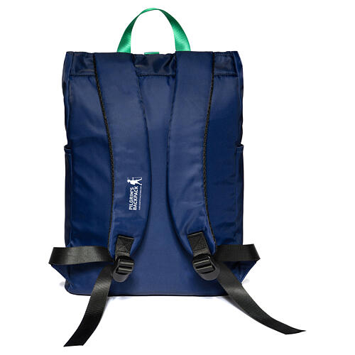 Blue empty backpack of the 2025 Jubilee pilgrim's kit 15