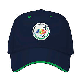 Blue baseball cap with rubber patch of the 2025 Jubilee logo, pilgrim's kit