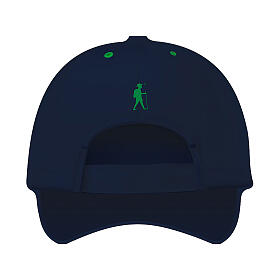 Blue baseball cap with embroidered patch of the 2025 Jubilee logo, pilgrim's kit
