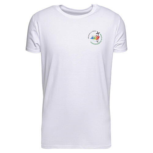 T-Shirt zum Jubiläum 2025, weiß, mit gedrucktem Logo, Pilgerausrüstung 1
