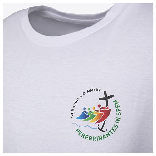 T-Shirt zum Jubiläum 2025, weiß, mit gedrucktem Logo, Pilgerausrüstung 3