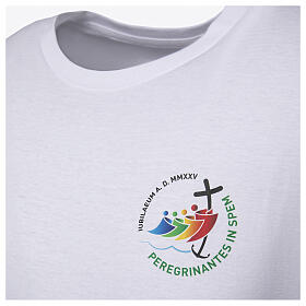 Camiseta branca impressão a cores Jubileu 2025 kit do peregrino