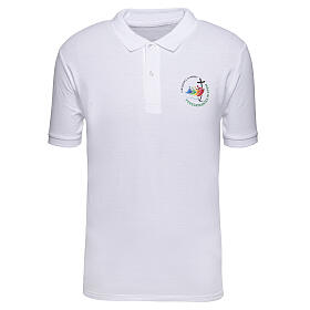 Polo shirt with colour print of the 2025 Jubilee logo, pilgrim's kit