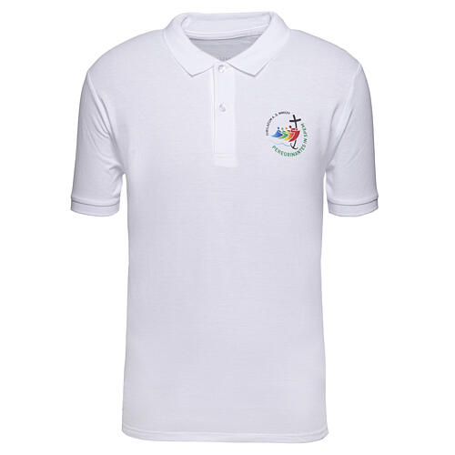 Polo shirt with colour print of the 2025 Jubilee logo, pilgrim's kit 1