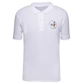 Camisa polo branca impressão a cores Jubileu 2025 kit do peregrino