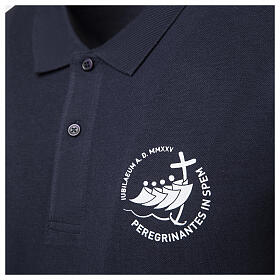 Navy blue polo shirt with printed logo of the 2025 Jubilee, pilgrim's kit