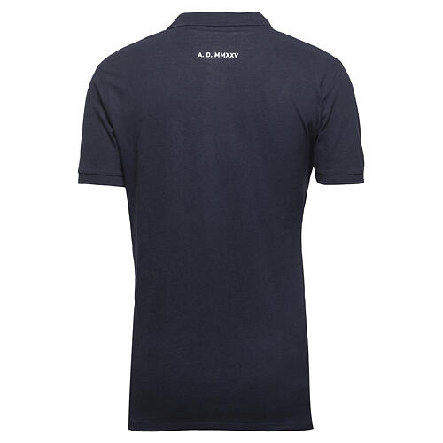 Navy blue polo shirt with printed logo of the 2025 Jubilee, pilgrim's kit 3