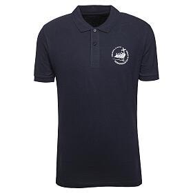 Camisa polo azul escura impressão branca Jubileu 2025 kit do peregrino