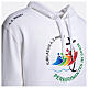 White hoodie with 2025 Jubilee logo print, pilgrim's kit s3