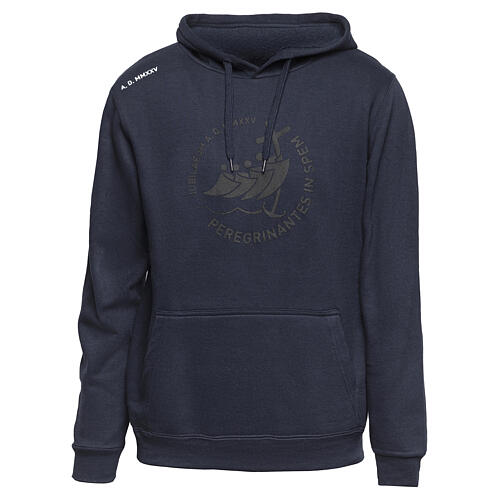 Blue hoodie with embossed printing, pilgrim's kit 1