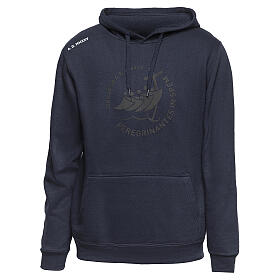 Blue hooded sweatshirt for the Jubilee 2025 pilgrim kit with thick print