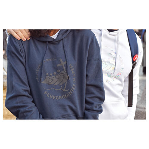 Blue hooded sweatshirt for the Jubilee 2025 pilgrim kit with thick print 2