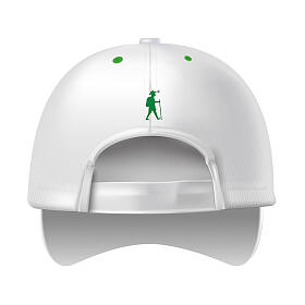 White baseball cap with rubber patch of the 2025 Jubilee logo, pilgrim's kit