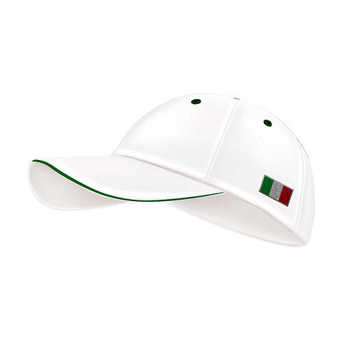 White baseball hat with embroidered patch for the 2025 Jubilee pilgrim kit 2