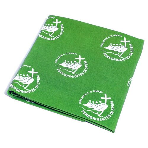 Green bandana with white logo, 2025 Jubilee pilgrim's kit 1