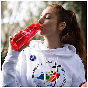 Trinkflasche aus recycelten Kunststoff zum Jubiläum 2025, Rot, Pilgerausrüstung