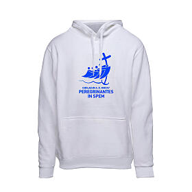 Hoodie zum Jubiläum 2025, weiß, offizielles Logo als blauer Aufdruck