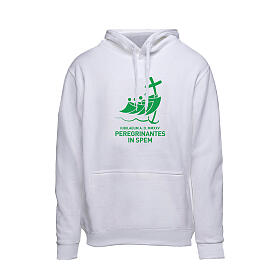 Hoodie zum Jubiläum 2025, weiß, offizielles Logo als grüner Aufdruck